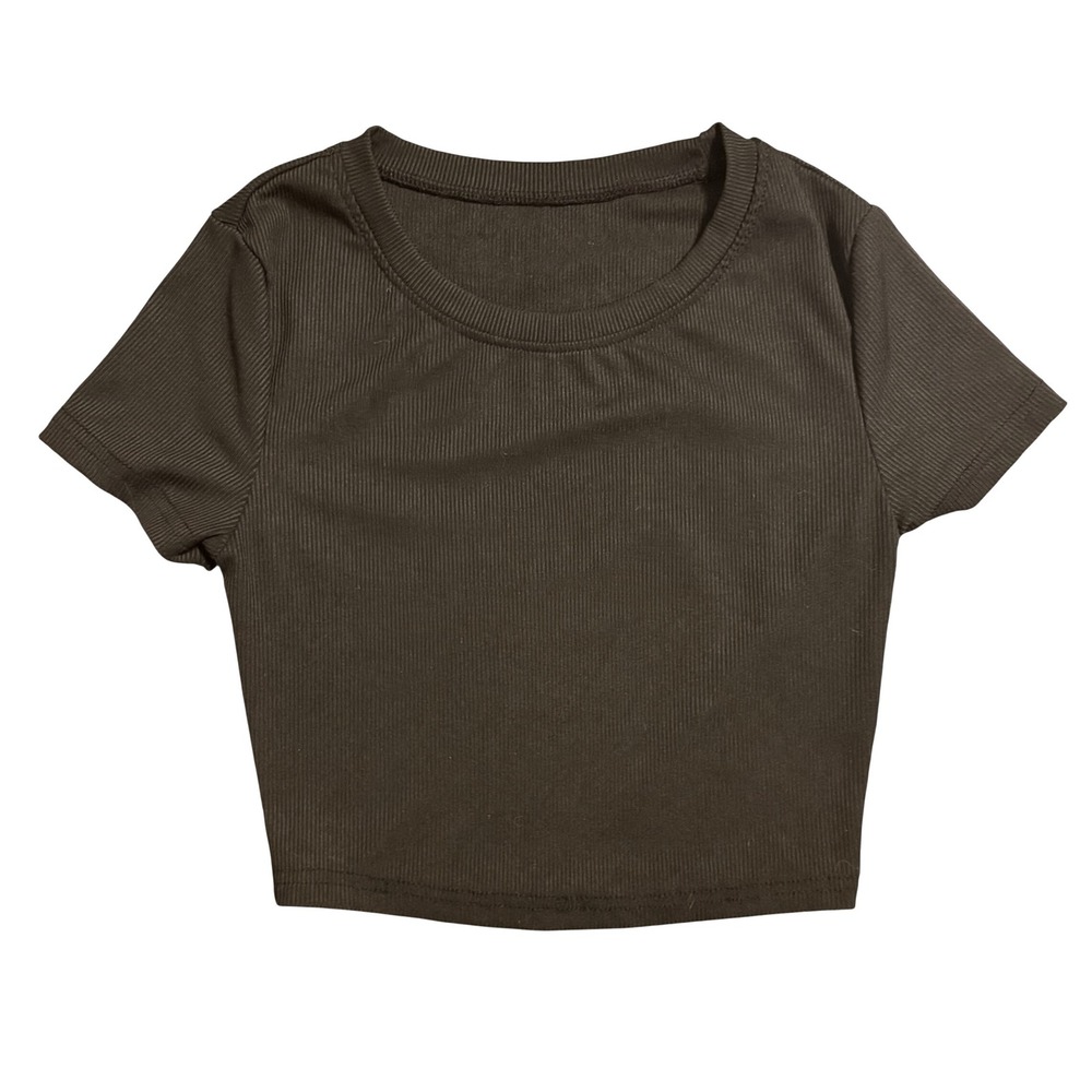 SHEIN Ribbed Cropped T Shirt Black Short Sleeve Casual Womens XS